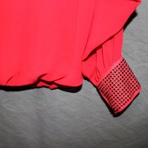 IZ BYER RED SHEER BLOUSE LONG SLEEVE WITH BLING